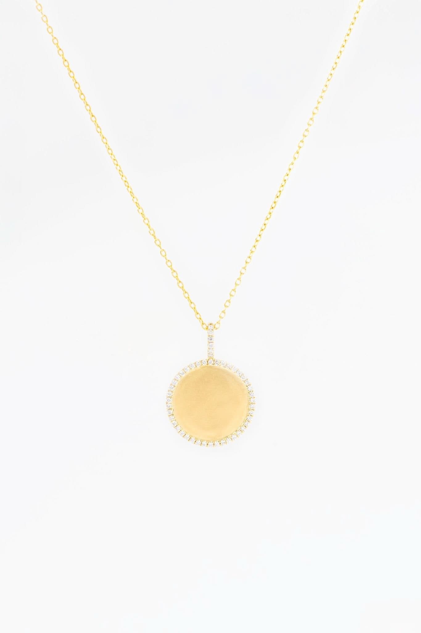 Pavé Diamond Border Engravable Round Pendant - PBD Necklaces