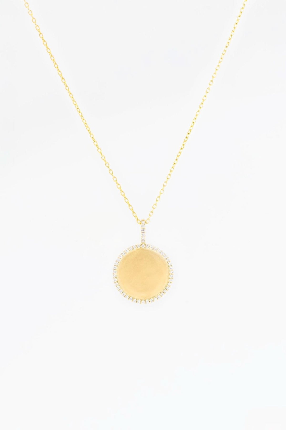 Pavé Diamond Border Engravable Round Pendant - PBD Necklaces