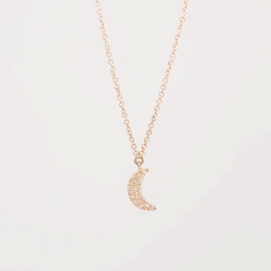 Pavé Diamond Moon Necklace Rose Gold - PBD Necklaces