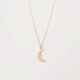 Pavé Diamond Moon Necklace Rose Gold