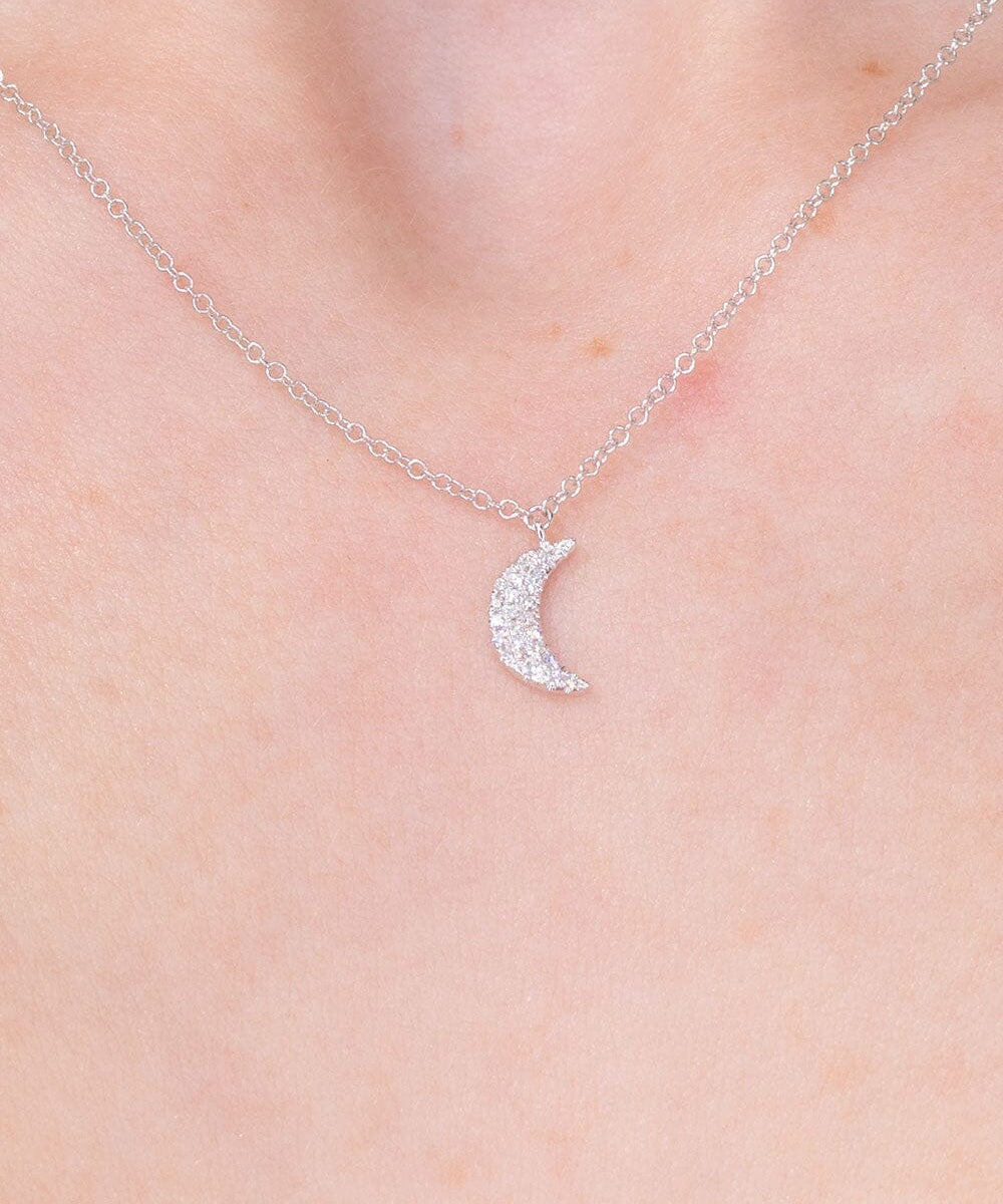 Pavé Diamond Moon Necklace White Gold Necklaces Princess Bride Diamonds 