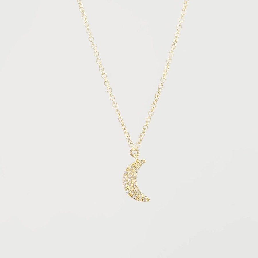 Pavé Diamond Moon Necklace Yellow Gold Necklaces Princess Bride Diamonds 