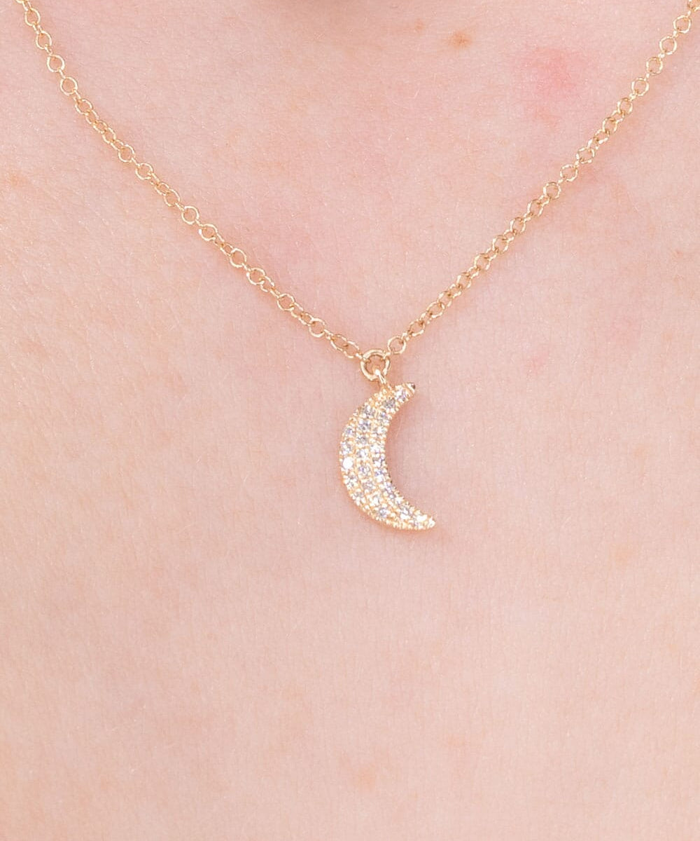 Pavé Diamond Moon Necklace Yellow Gold Necklaces Princess Bride Diamonds 