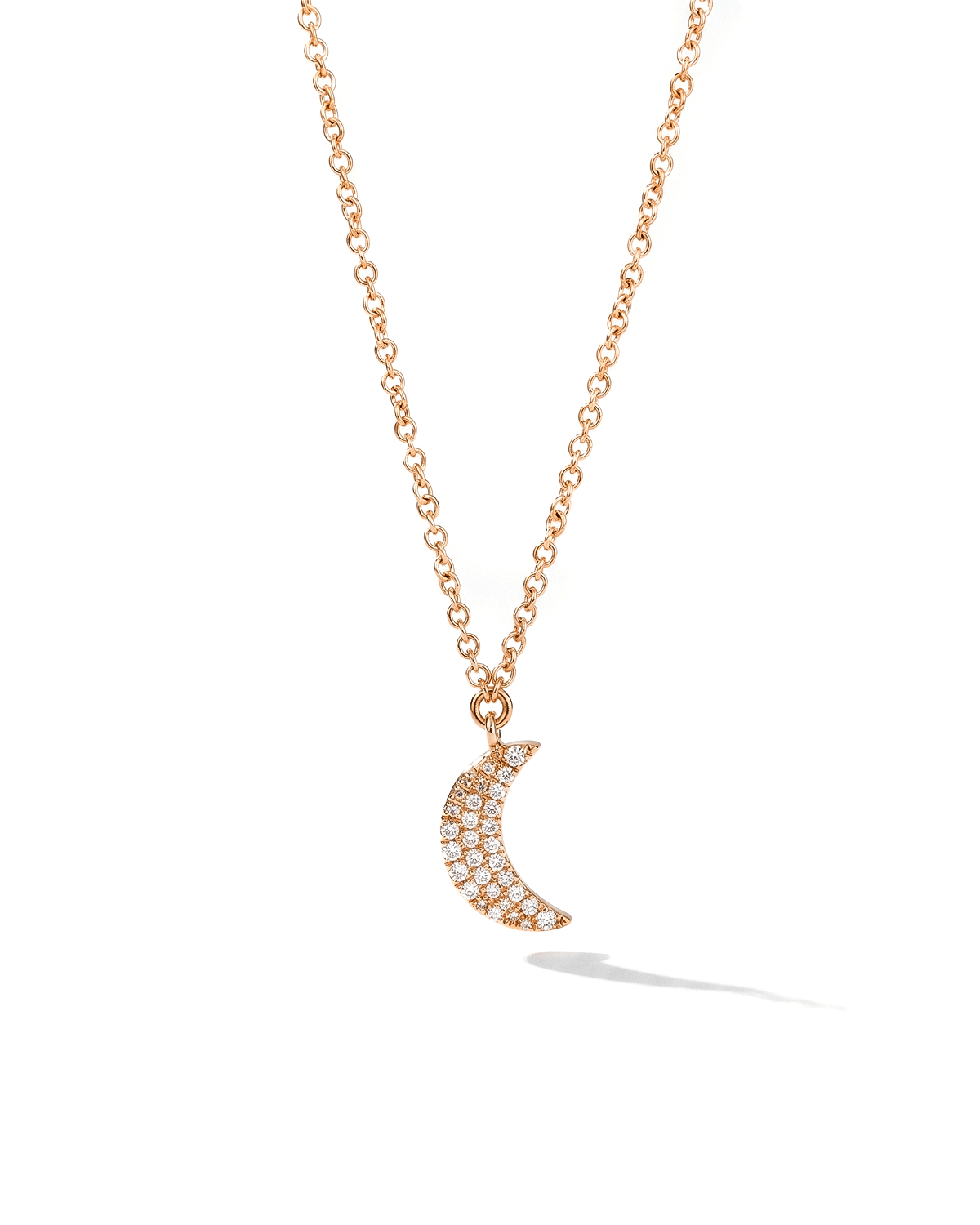 Pavé Diamond Moon Necklace Rose Gold