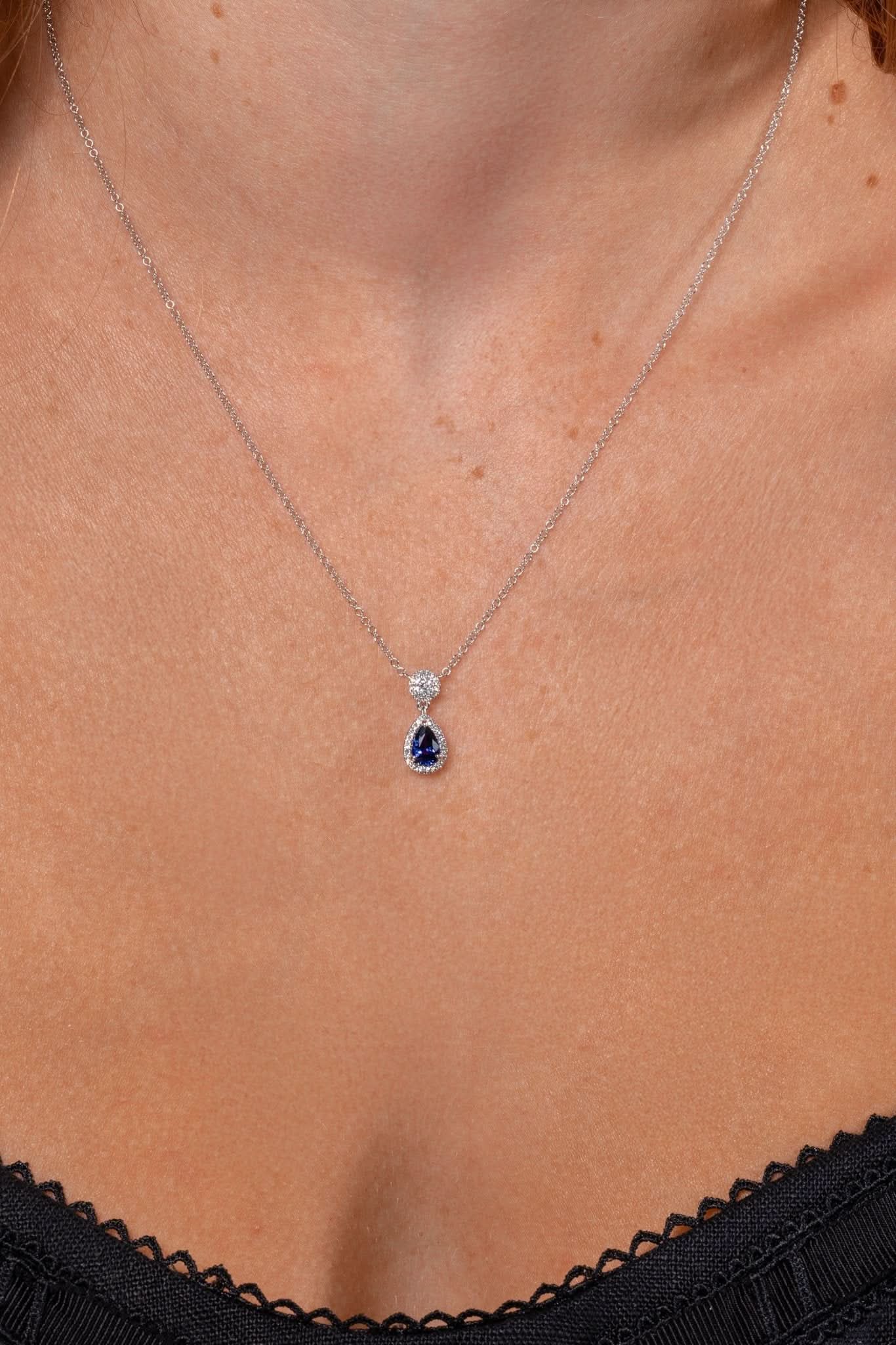 Pear Blue Sapphire & Diamond Necklace - PBD Necklaces