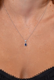 Pear Blue Sapphire & Diamond Necklace - PBD Necklaces