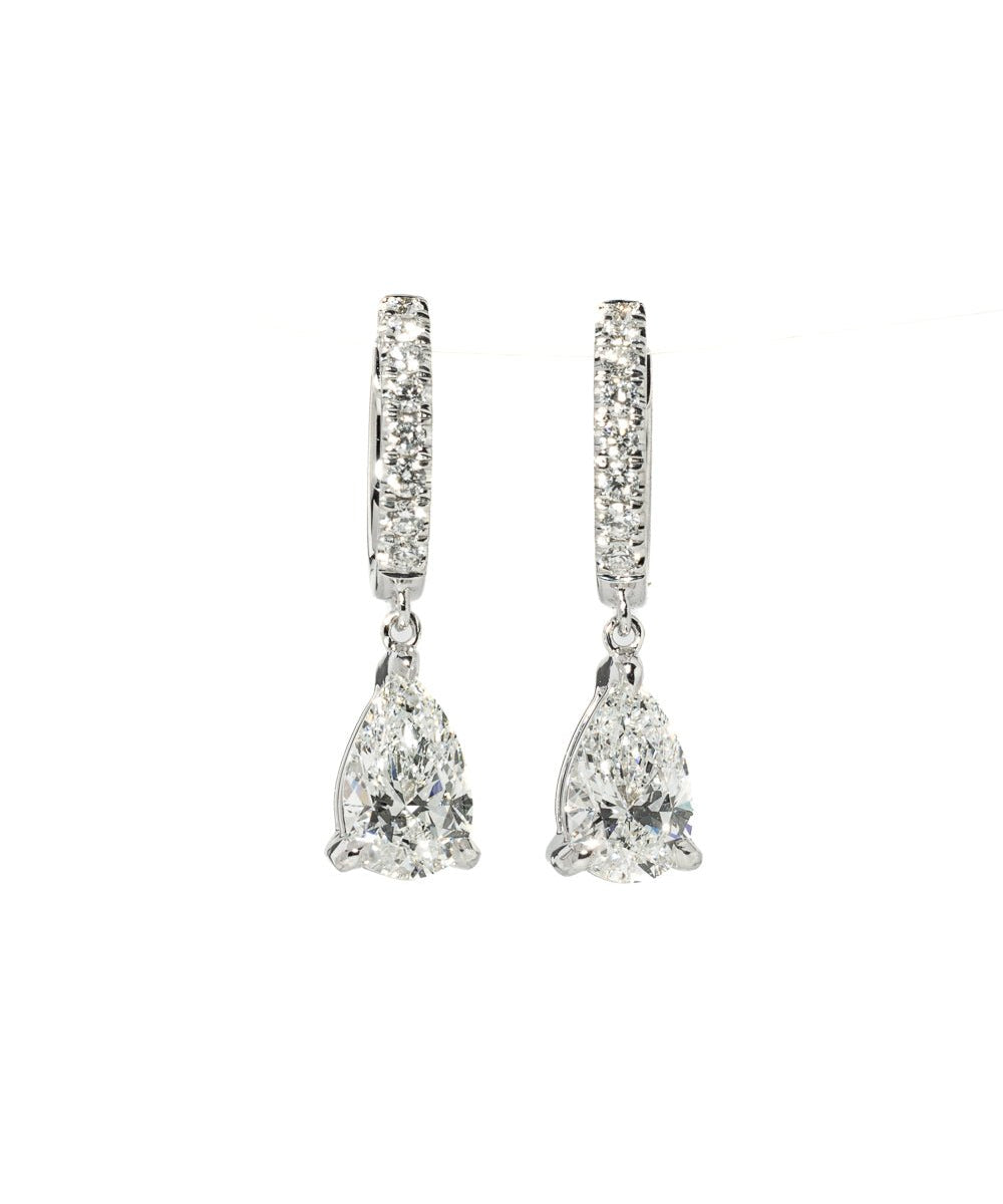 Pear Diamond Drop Hoops White Gold - PBD Earrings