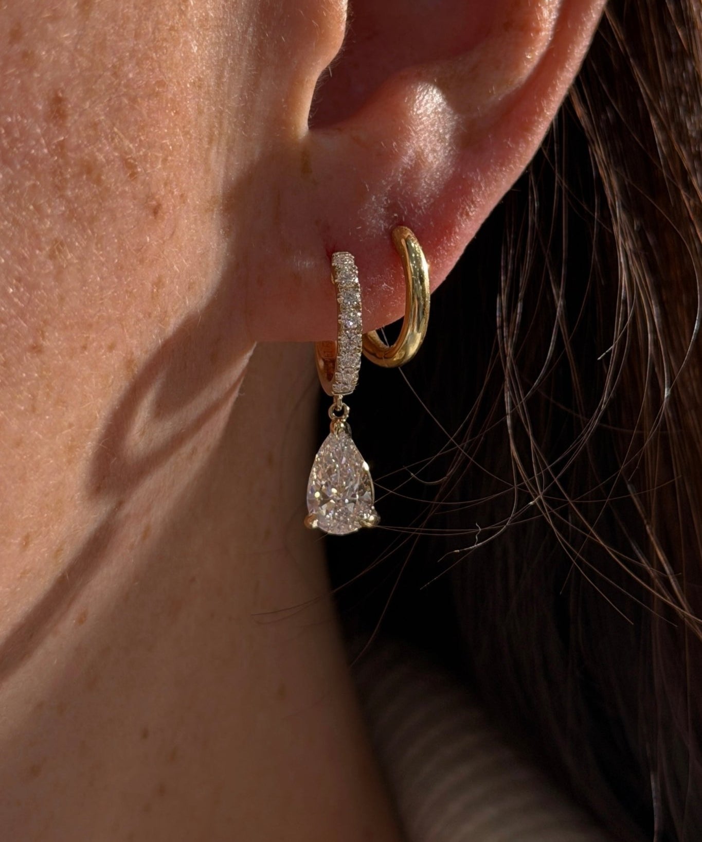 Pear Diamond Drop Hoops Yellow Gold - PBD Earrings
