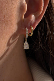 Pear Diamond Drop Hoops Yellow Gold - PBD Earrings