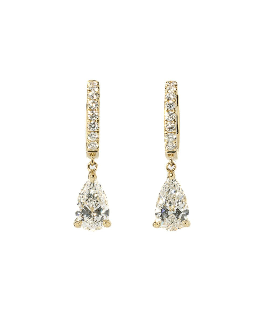 Pear Diamond Drop Hoops Yellow Gold - PBD Earrings