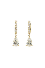Pear Diamond Drop Hoops Yellow Gold