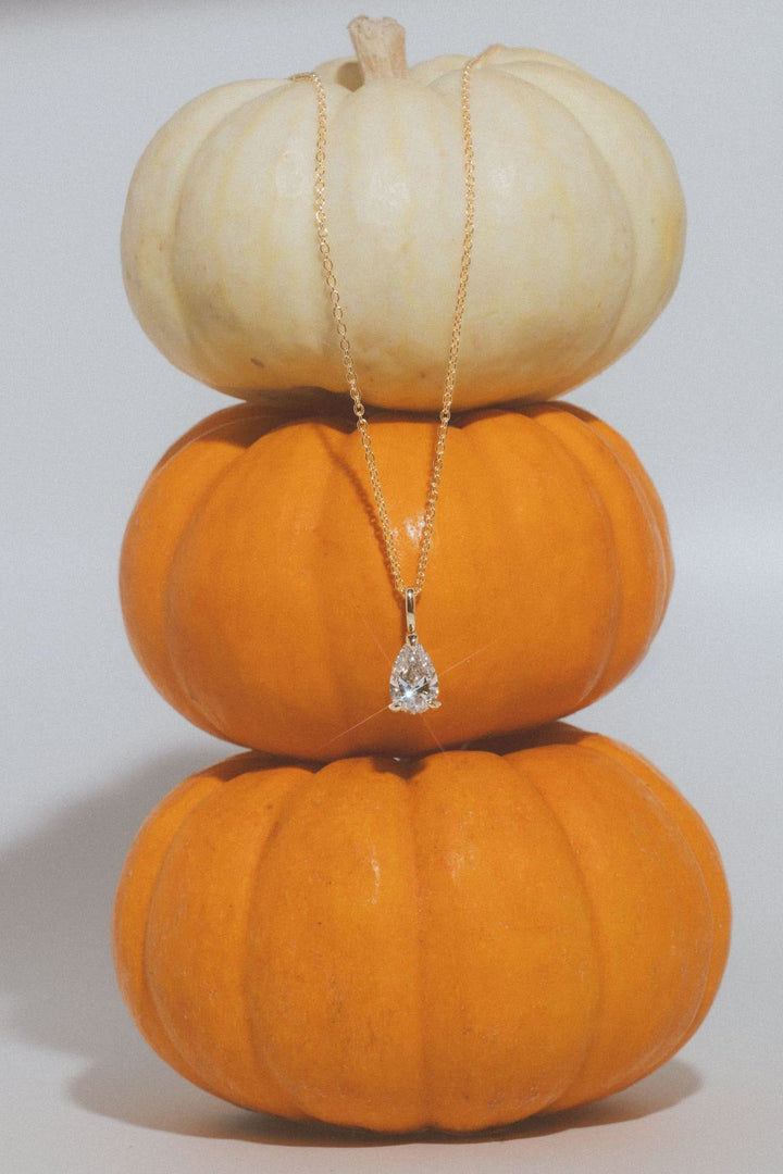 Pear diamond solitaire necklace in yellow gold