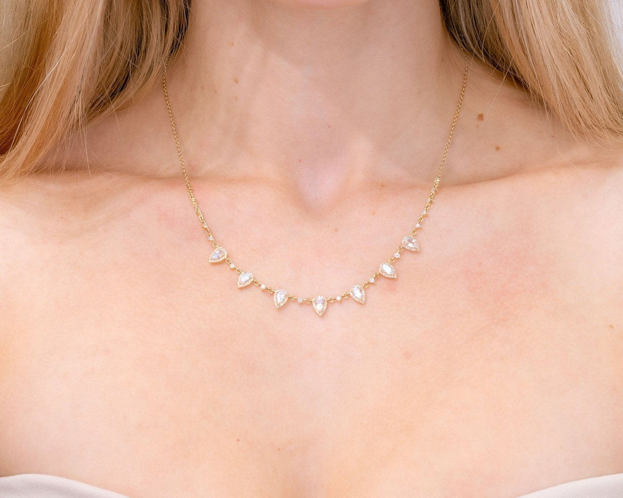 Pear Moonstone & Diamond Drip Necklace Necklaces Princess Bride Diamonds 