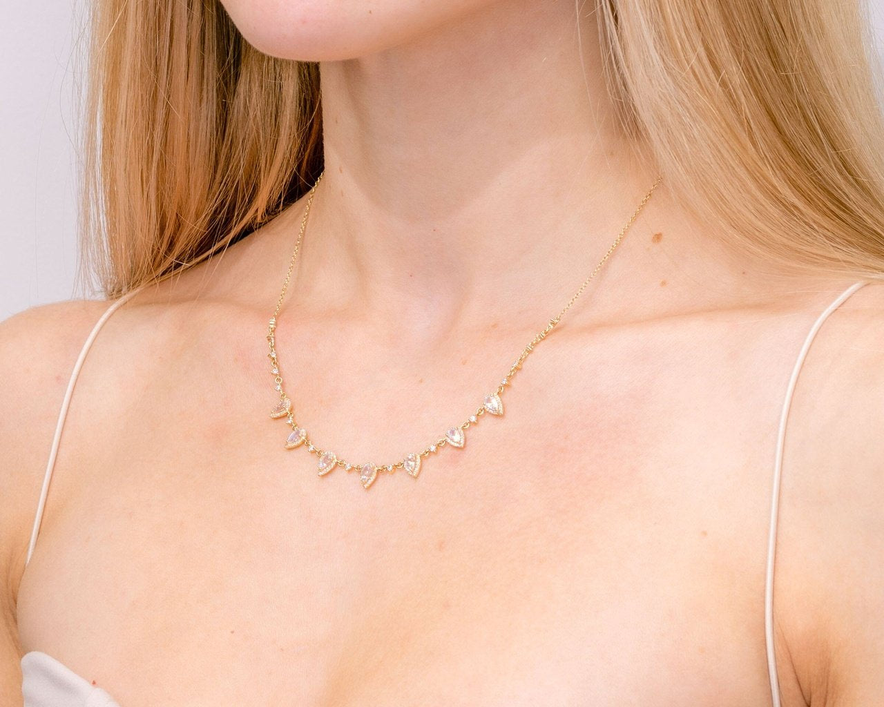 Pear Moonstone & Diamond Drip Necklace Necklaces Princess Bride Diamonds 
