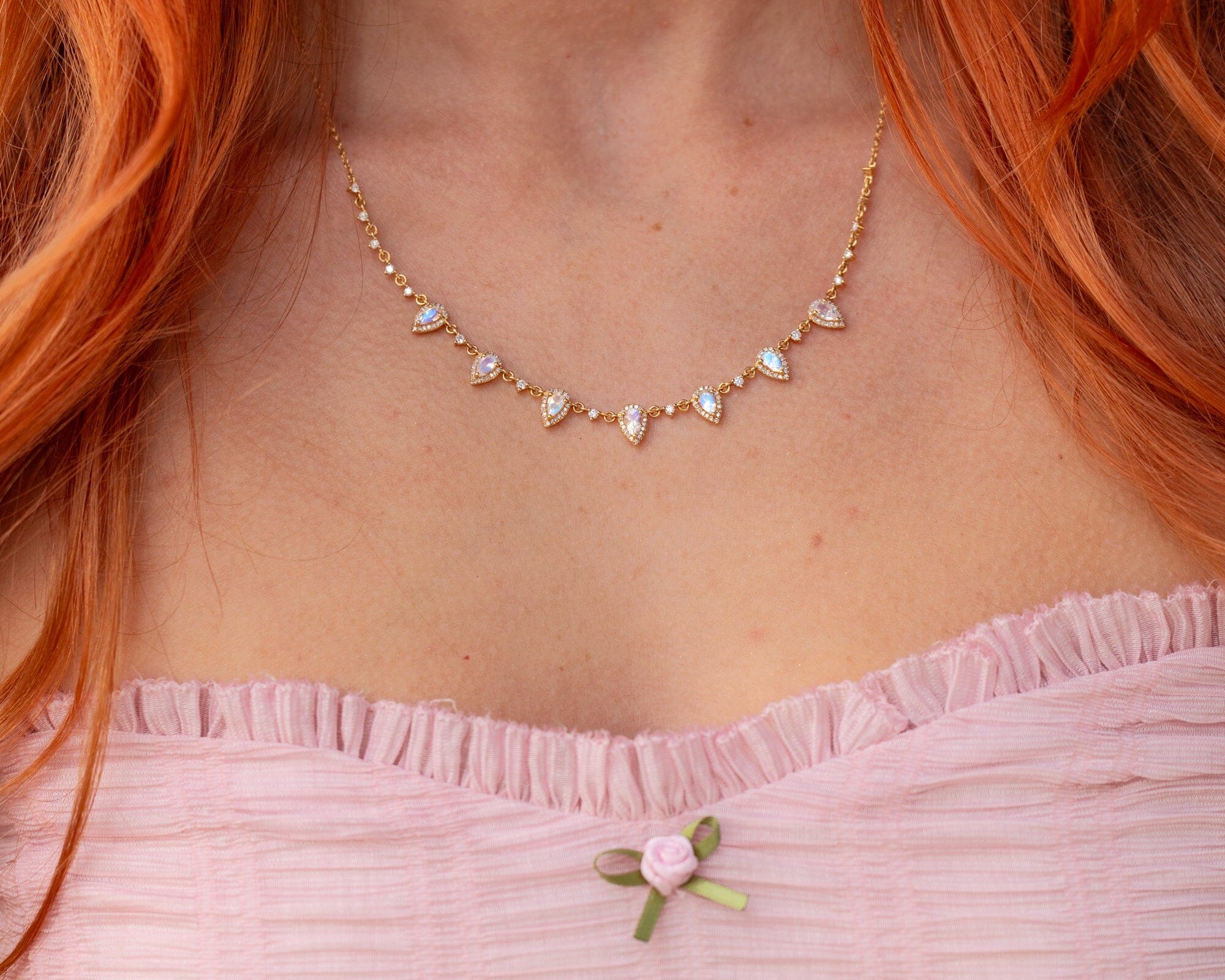 Pear Moonstone Diamond Drip Necklace Necklaces Princess Bride Diamonds 