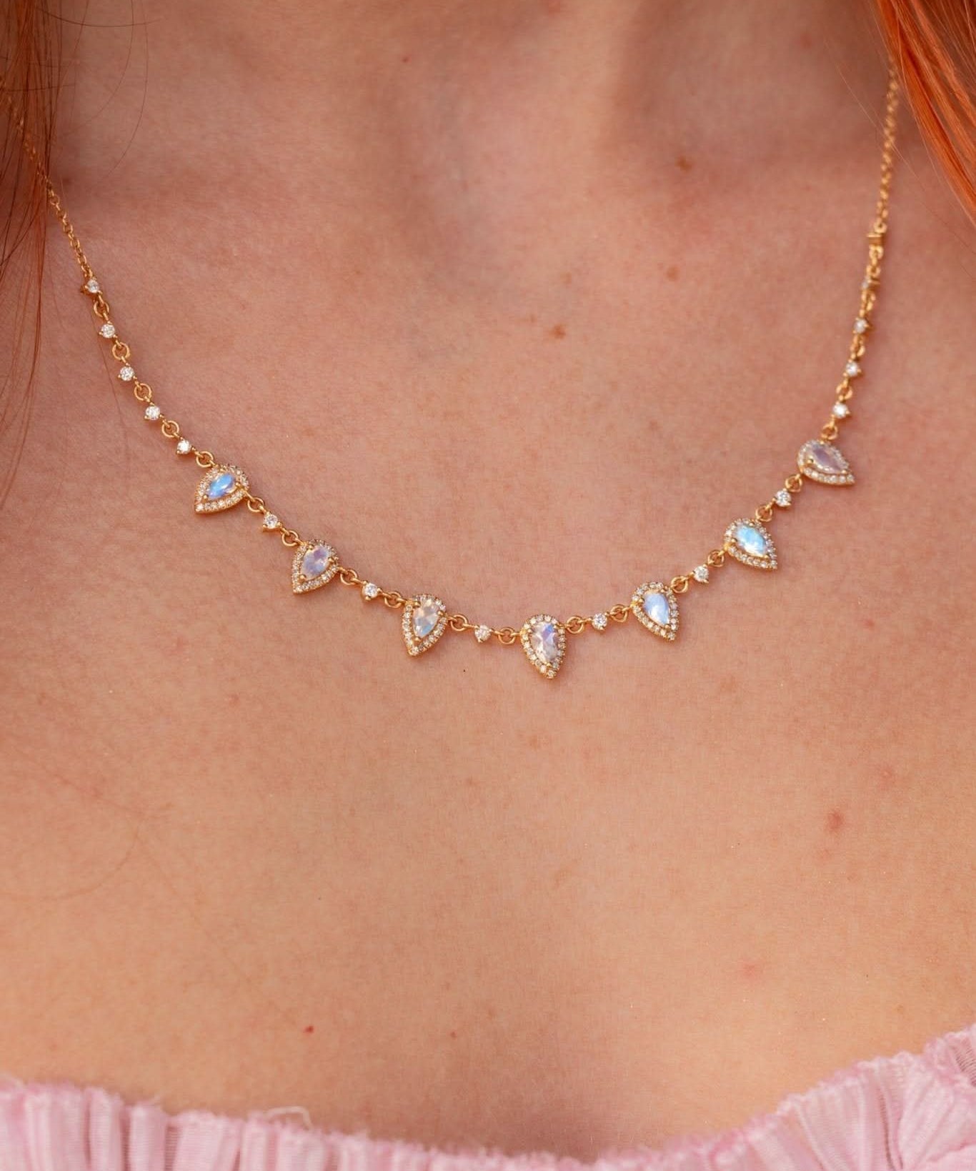 Pear Moonstone Diamond Drip Necklace - PBD Necklaces