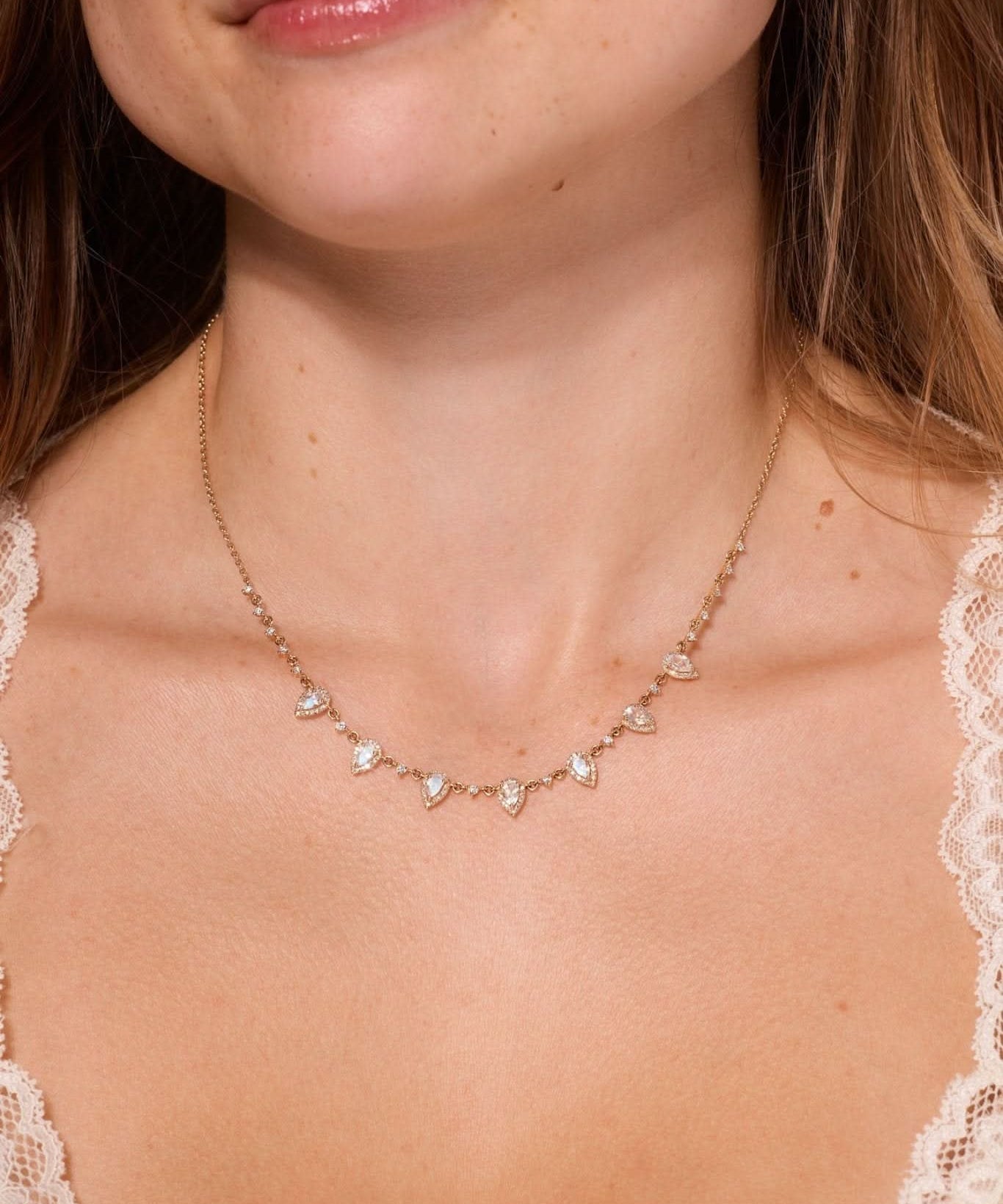 Pear Moonstone Diamond Drip Necklace - PBD Necklaces