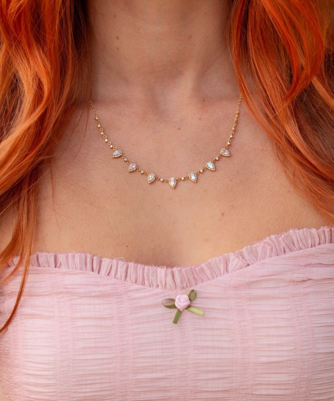 Pear Moonstone Diamond Drip Necklace - PBD Necklaces
