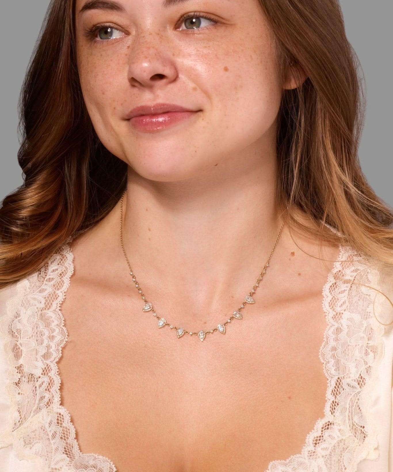 Pear Moonstone Diamond Drip Necklace - PBD Necklaces