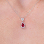 Pear Ruby Diamond Halo Drop Necklace 14k White Gold Necklaces Princess Bride Diamonds 