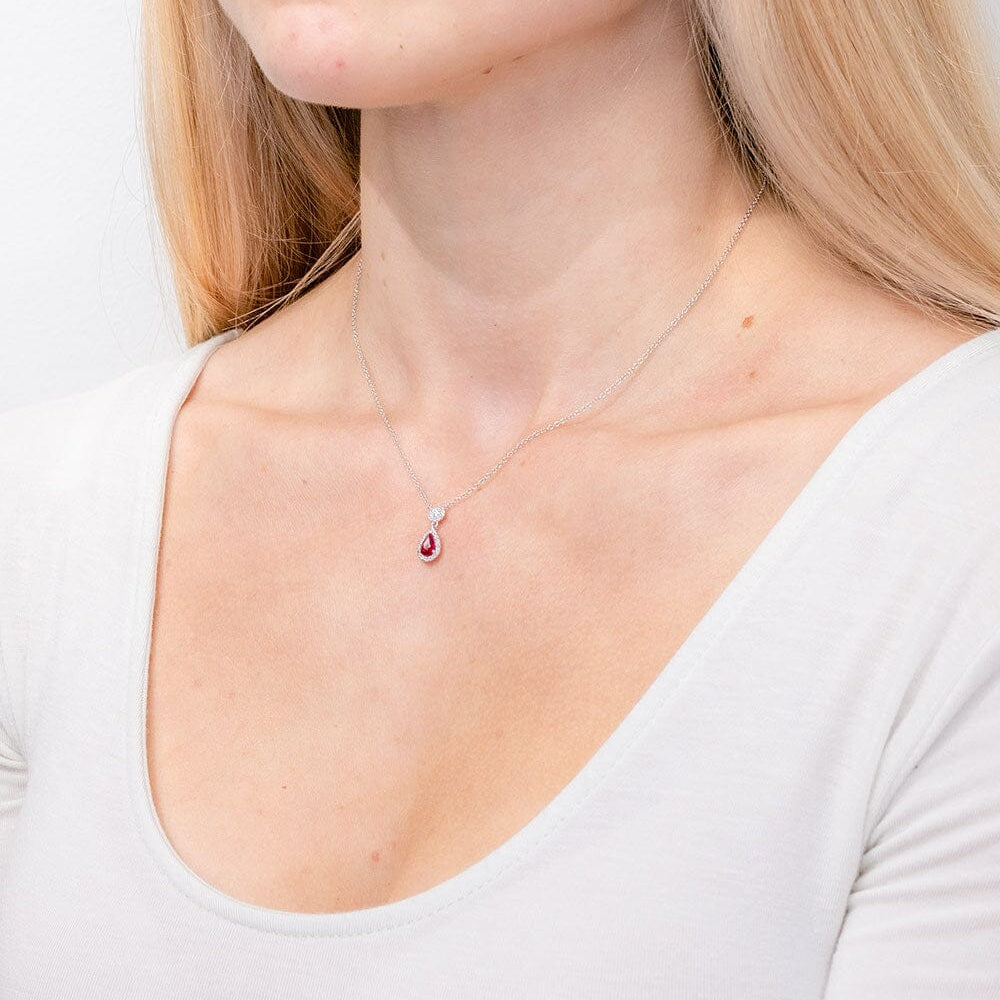 Pear Ruby Diamond Halo Drop Necklace 14k White Gold Necklaces Princess Bride Diamonds 