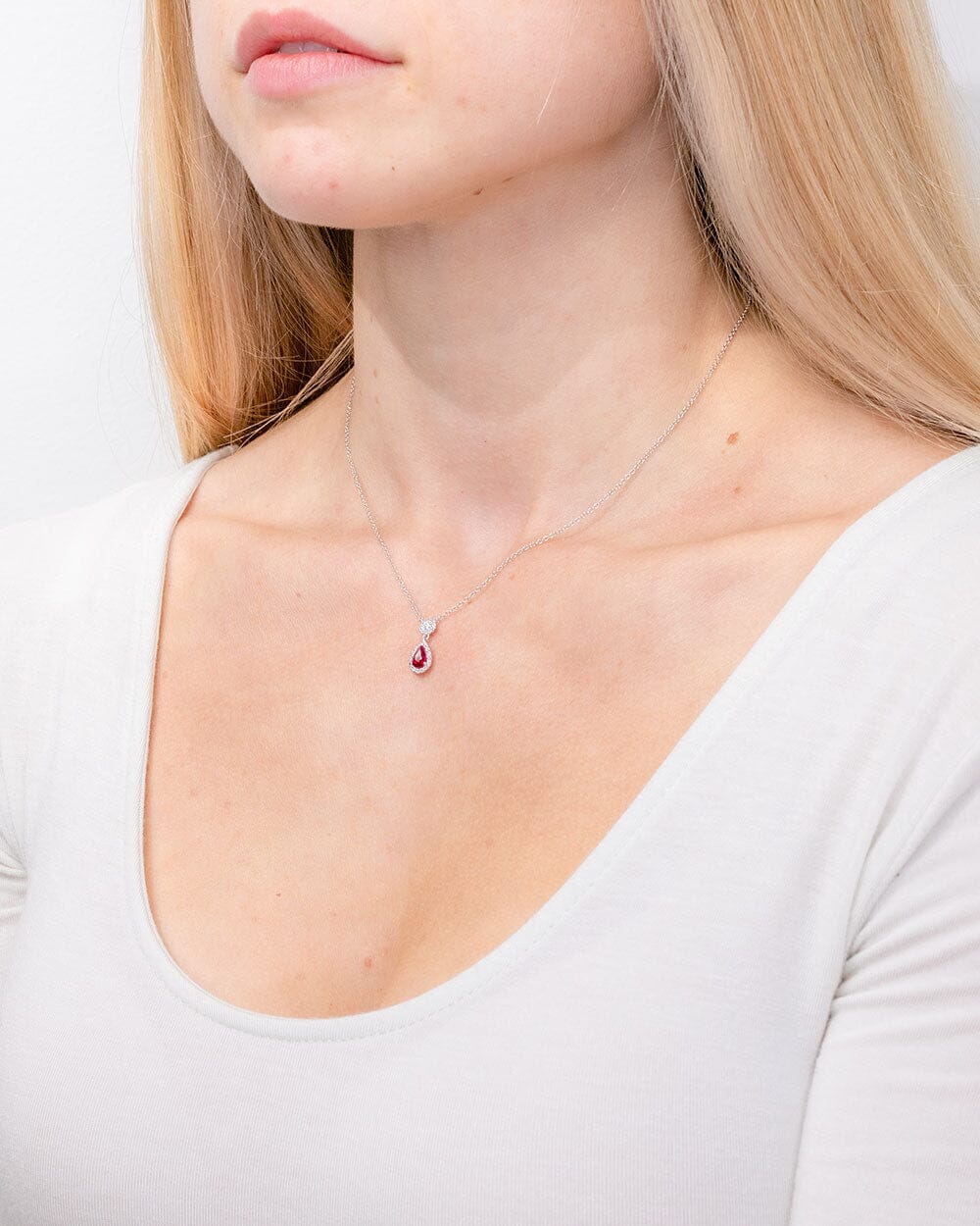 Pear Ruby Diamond Halo Drop Necklace 14k White Gold Necklaces Princess Bride Diamonds 