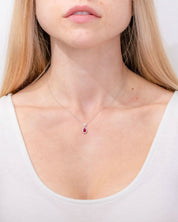Pear Ruby Diamond Halo Drop Necklace 14k White Gold - PBD Necklaces