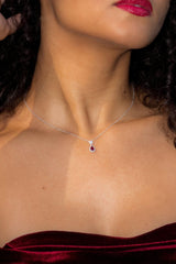 Pear Ruby Diamond Halo Drop Necklace 14k White Gold