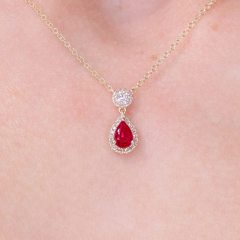 Pear Ruby Diamond Halo Drop Necklace 14k Yellow Gold Necklaces Princess Bride Diamonds 