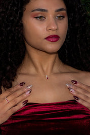 Pear Ruby Diamond Halo Drop Necklace - PBD Necklaces