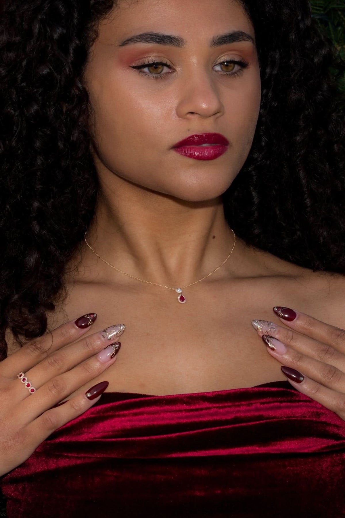 Pear Ruby Diamond Halo Drop Necklace - PBD Necklaces