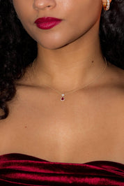 Pear Ruby Diamond Halo Drop Necklace - PBD Necklaces