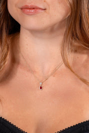 Pear Ruby Diamond Halo Drop Necklace - PBD Necklaces