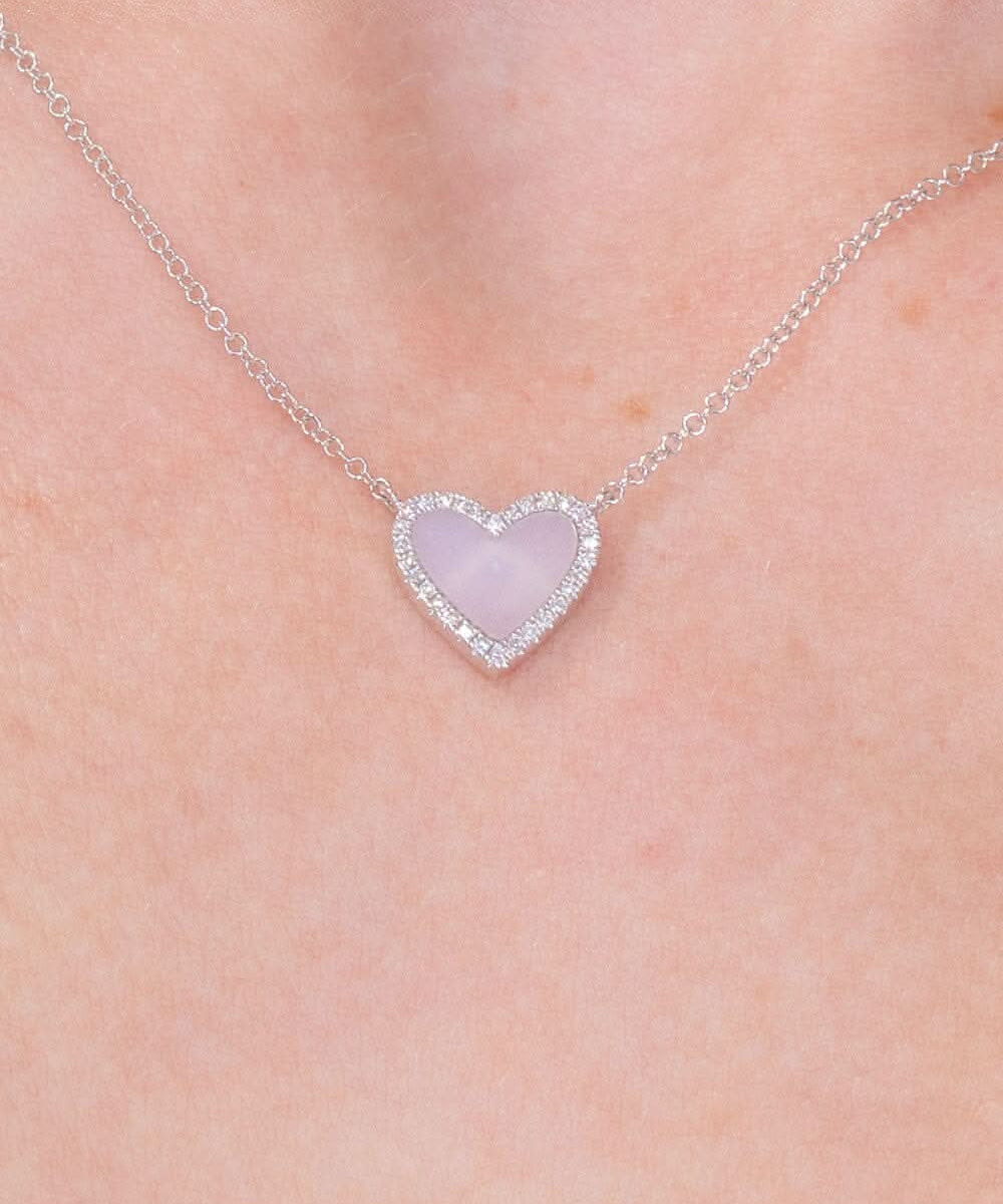 Pink Opal Heart Necklace White Gold - PBD Necklaces
