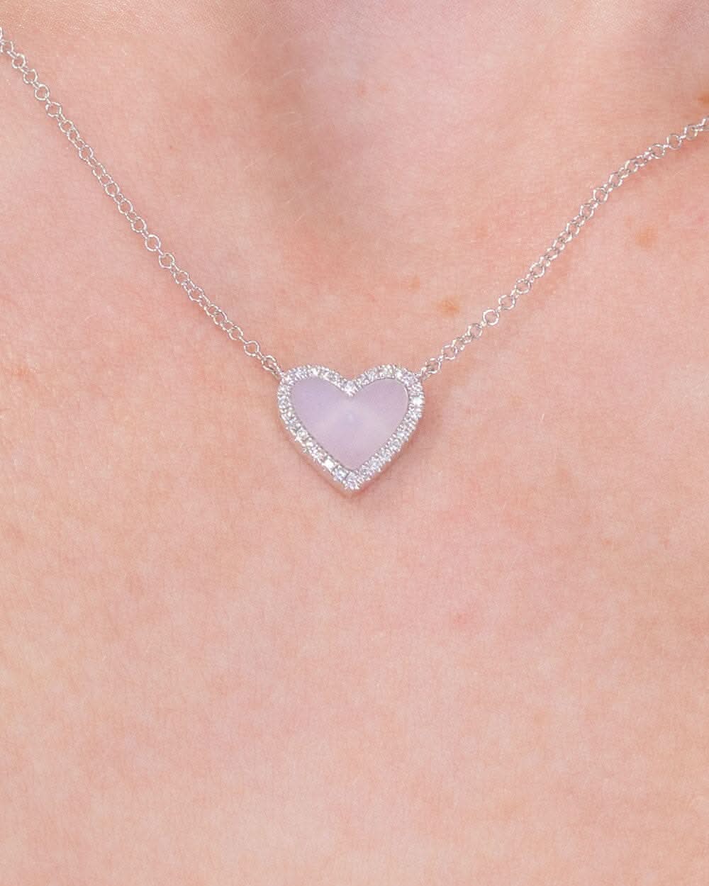 Pink Opal Heart Necklace White Gold - PBD Necklaces