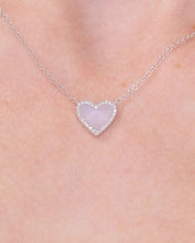 Pink Opal Heart Necklace White Gold - PBD Necklaces