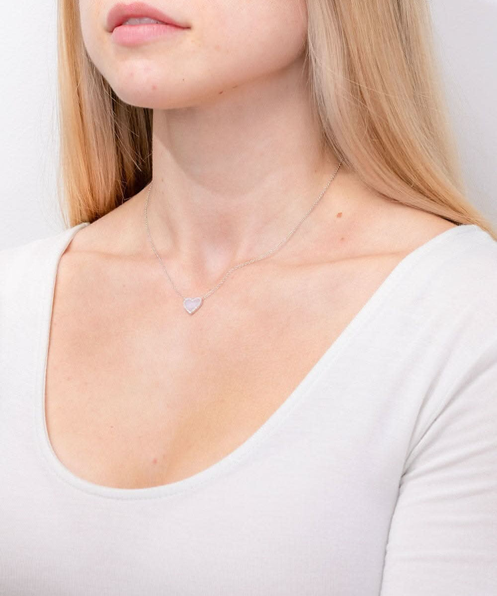 Pink Opal Heart Necklace White Gold - PBD Necklaces