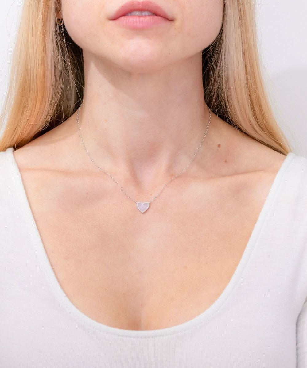 Pink Opal Heart Necklace White Gold - PBD Necklaces