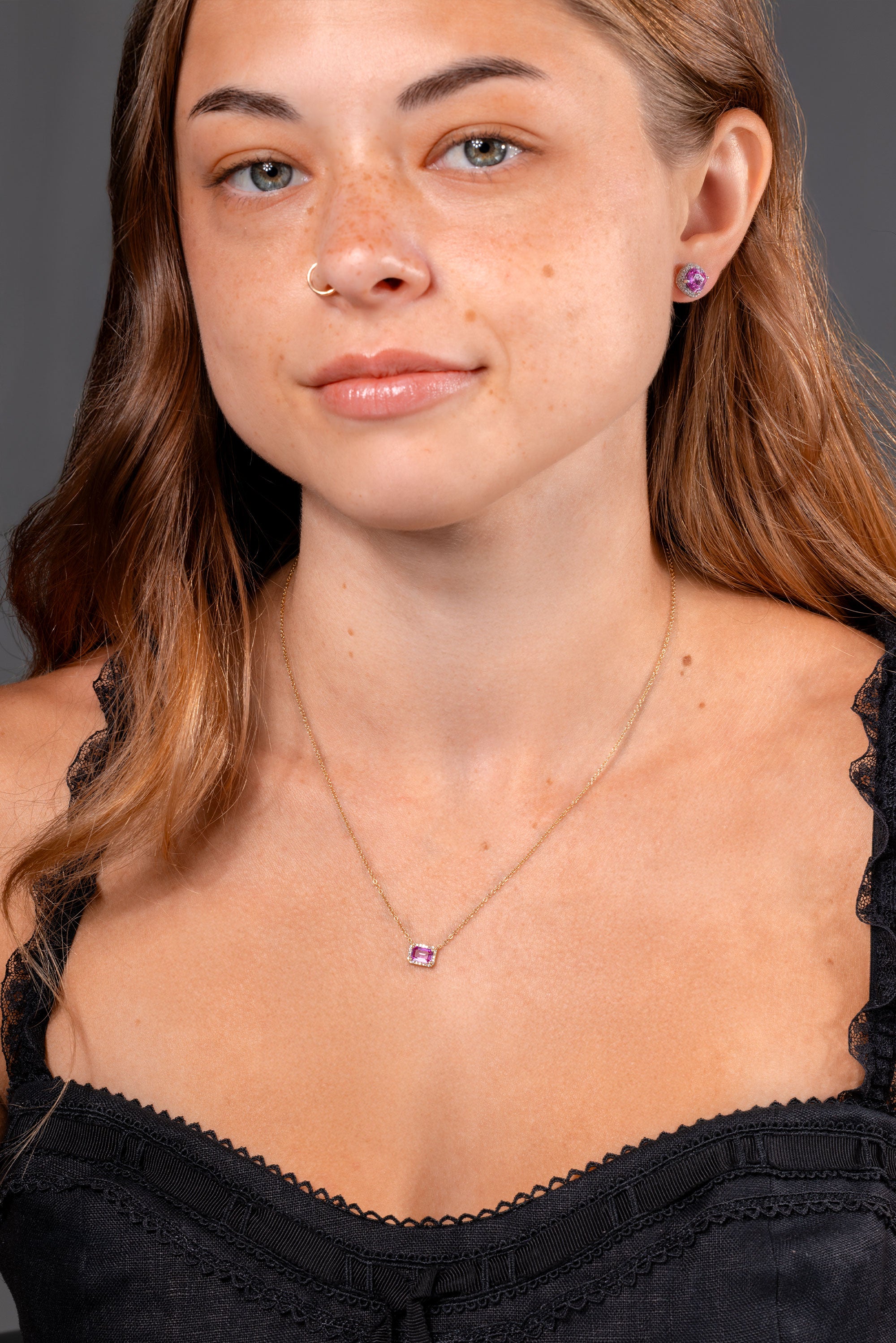 Diamond Halo Pink Sapphire Necklace