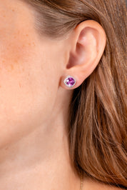 Pink Sapphire Halo Studs