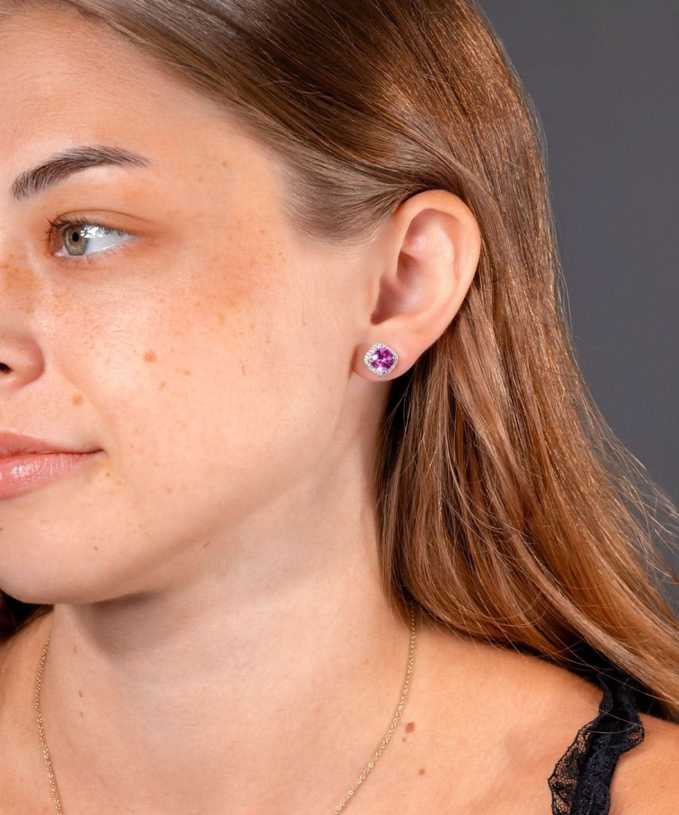 Pink Sapphire Halo Studs - PBD Earrings