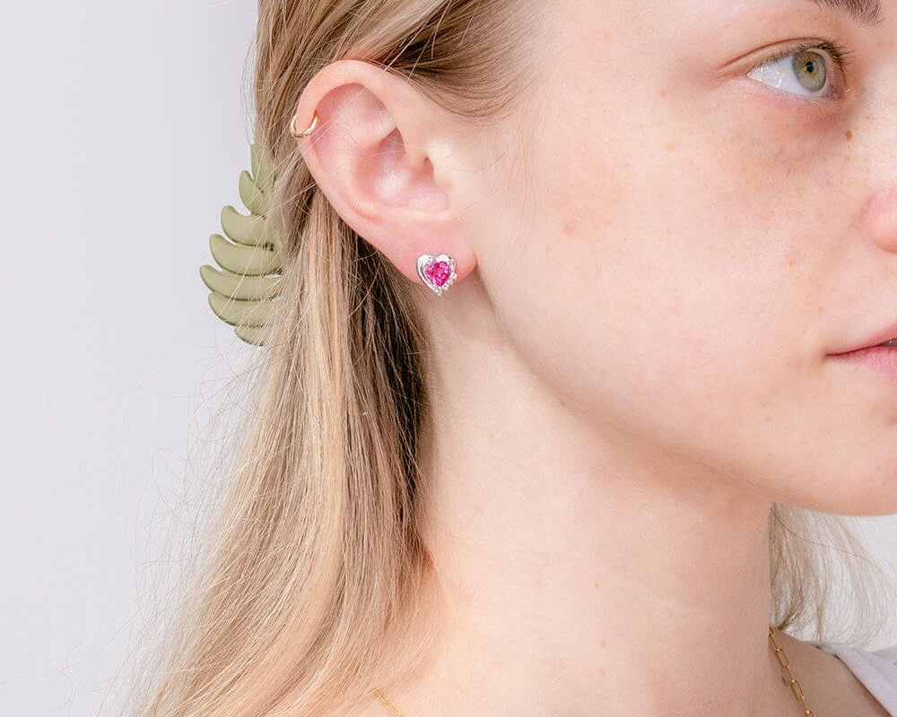 Pink Topaz Heart Studs Earrings Princess Bride Diamonds 