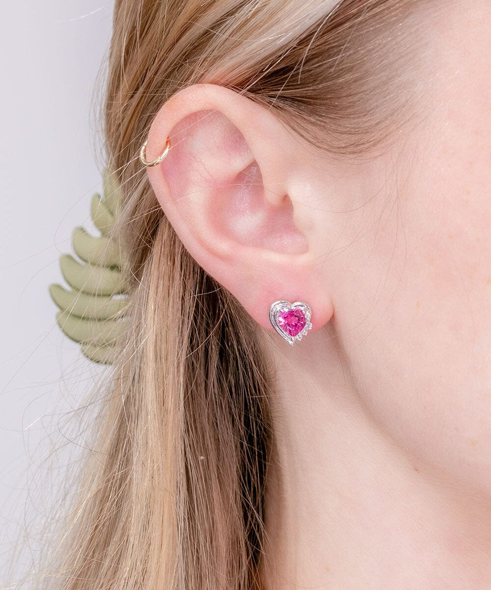 Pink Topaz Heart Studs Earrings Princess Bride Diamonds 