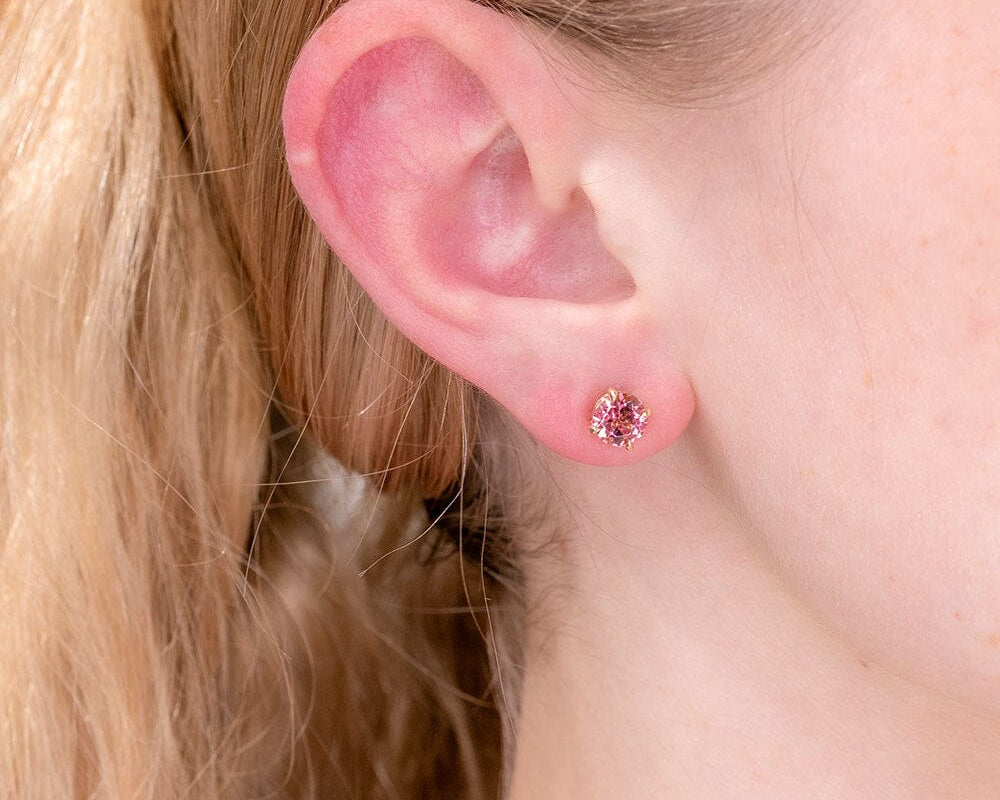 Pink Tourmaline Studs 14k Yellow Gold Earrings Princess Bride Diamonds 