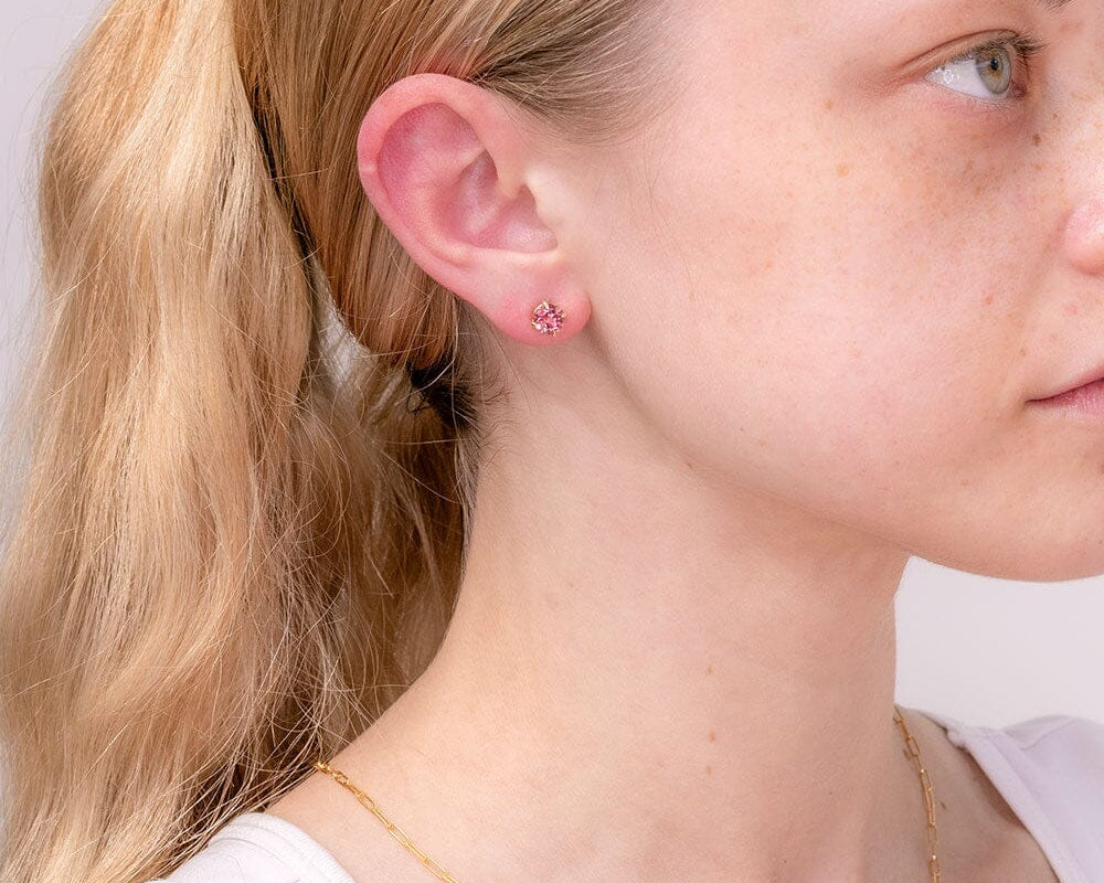 Pink Tourmaline Studs 14k Yellow Gold Earrings Princess Bride Diamonds 