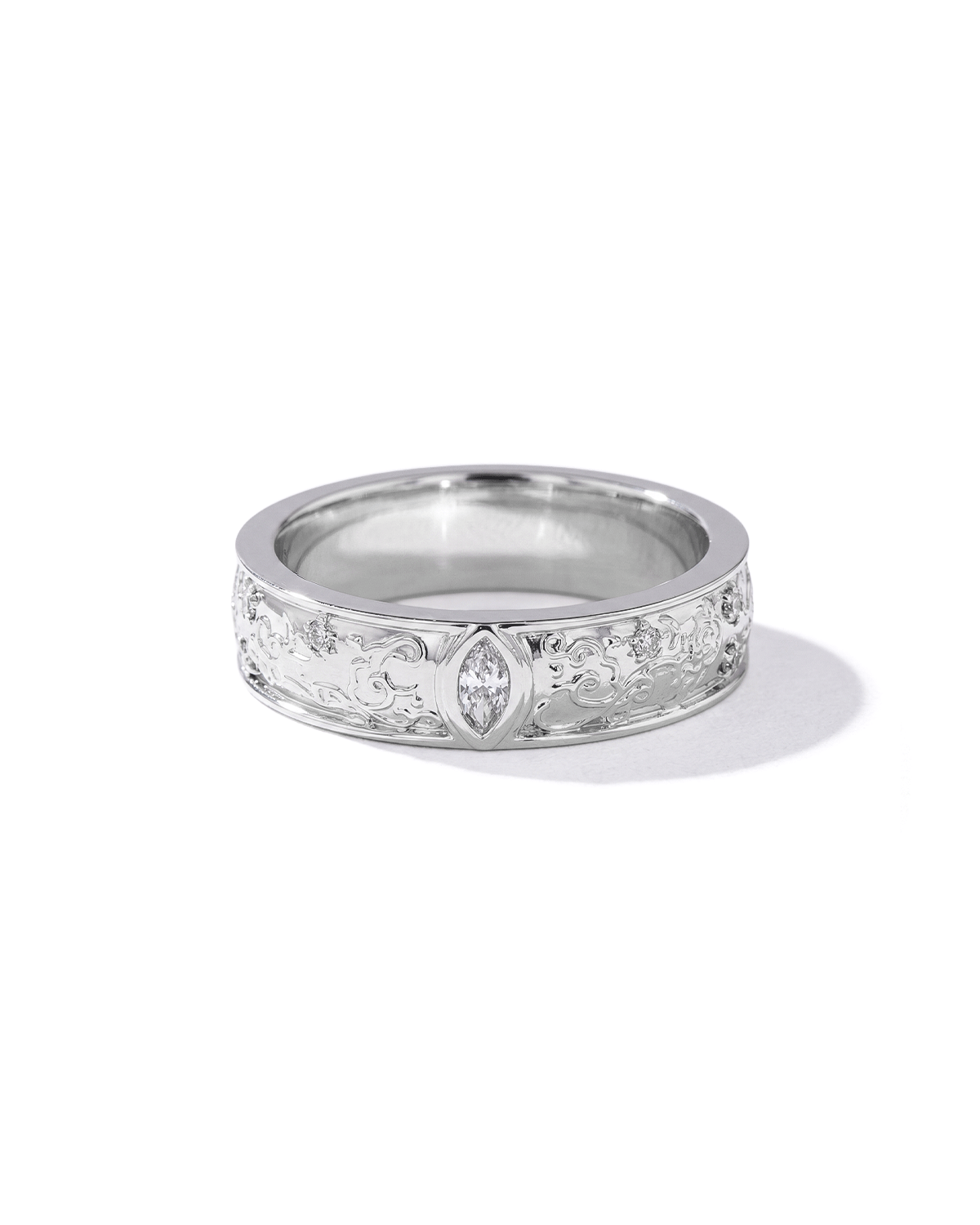Plum Blossom Band | Pattern 75% Eternity | 14K White Gold
