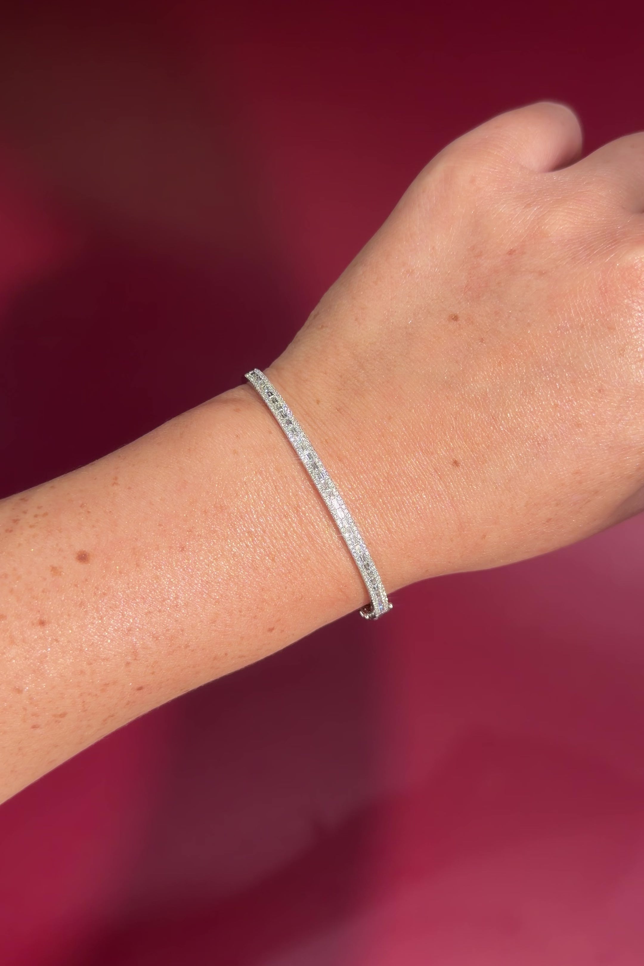 Petite East West Baguette Bangle White Gold