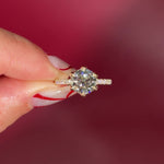 Round Solitaire Engagement Ring with Pavé Side Diamonds in yellow Gold with Petal Prongs
