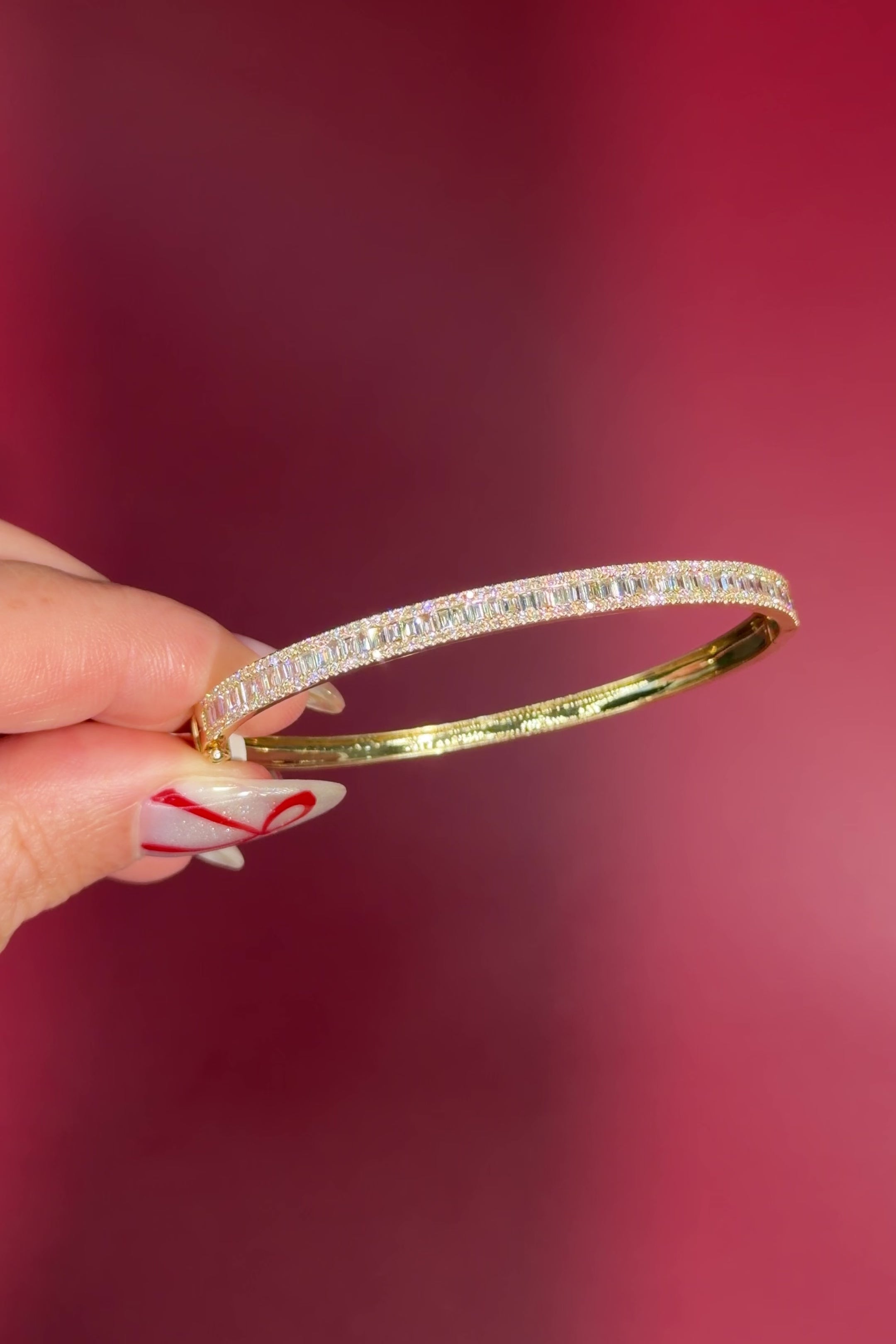 Petite baguette Natural Diamond Bangle Yellow Gold