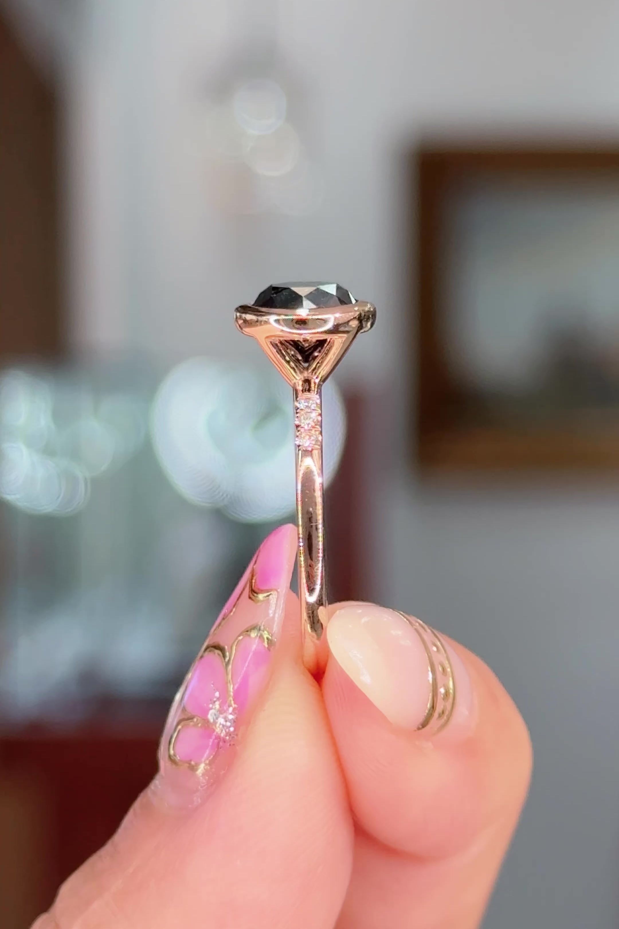 Black Diamond Rose Gold Bezel Ring